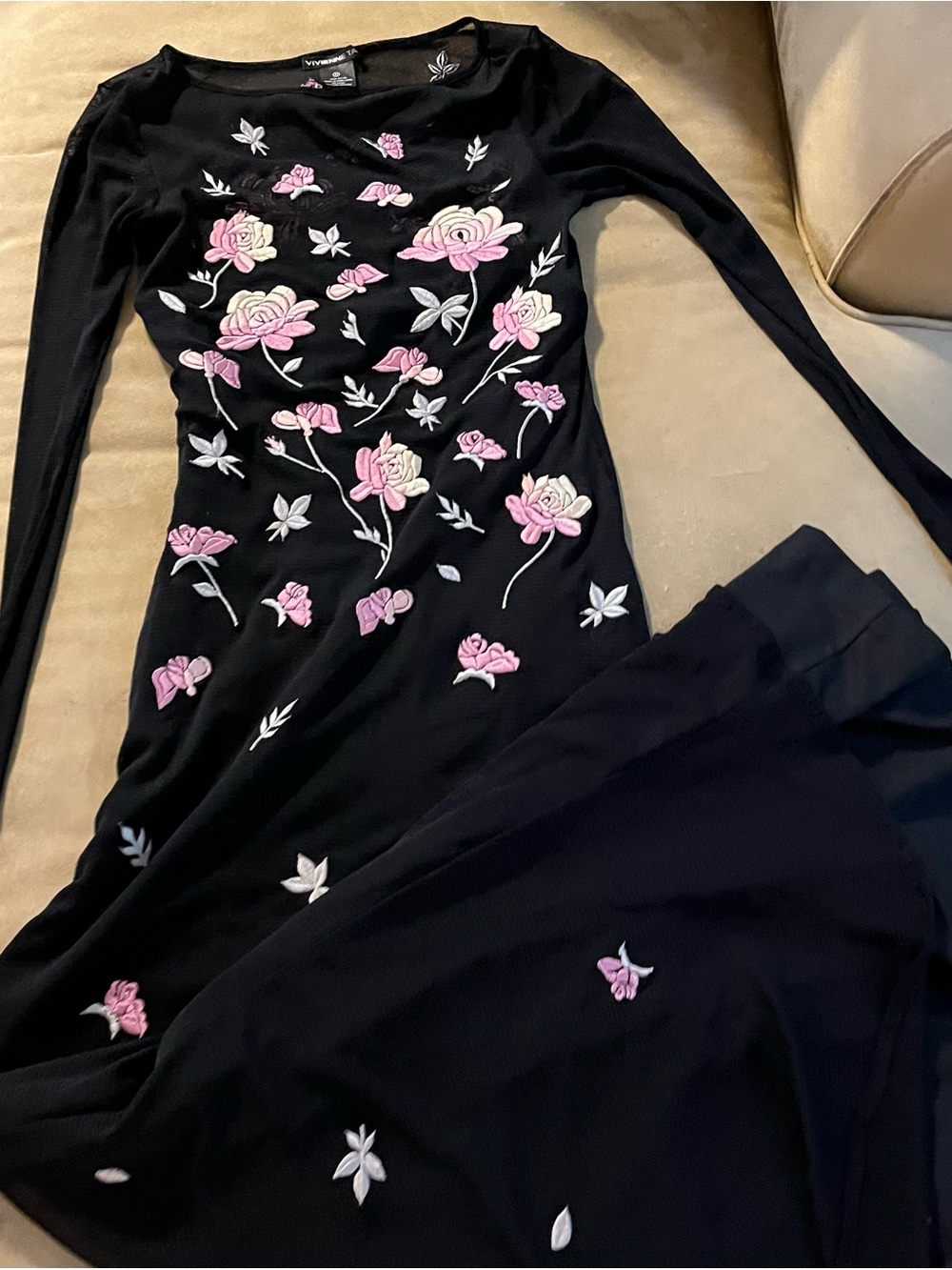 Vivienne Tam Vintage Floral Embroidered Long Mesh Dress